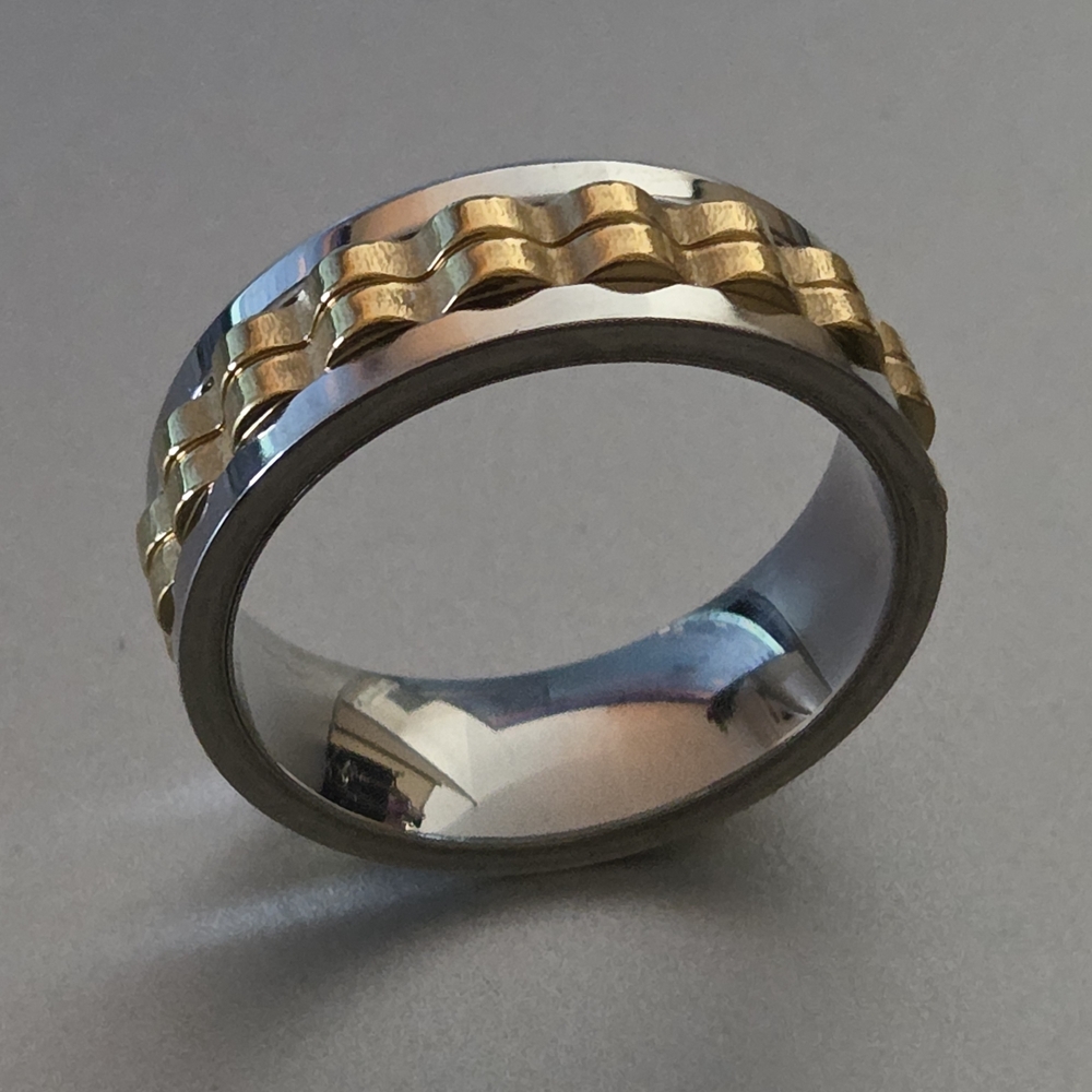 Titanium Steel Gold and Silver Men's Spinner Ring